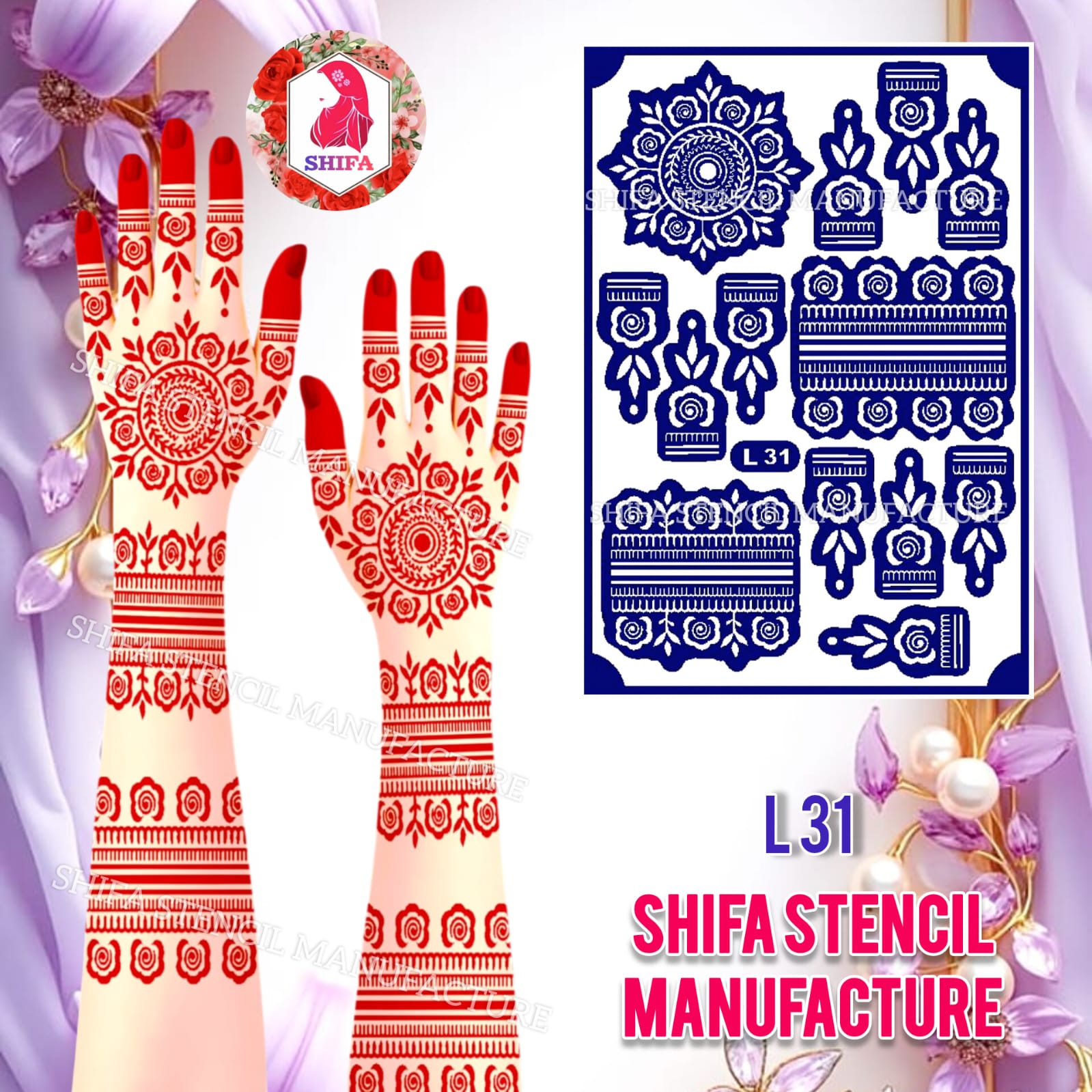 L31 Classic Mandala Grace Sticker Overview Henna Stencil - Shifa Stencil